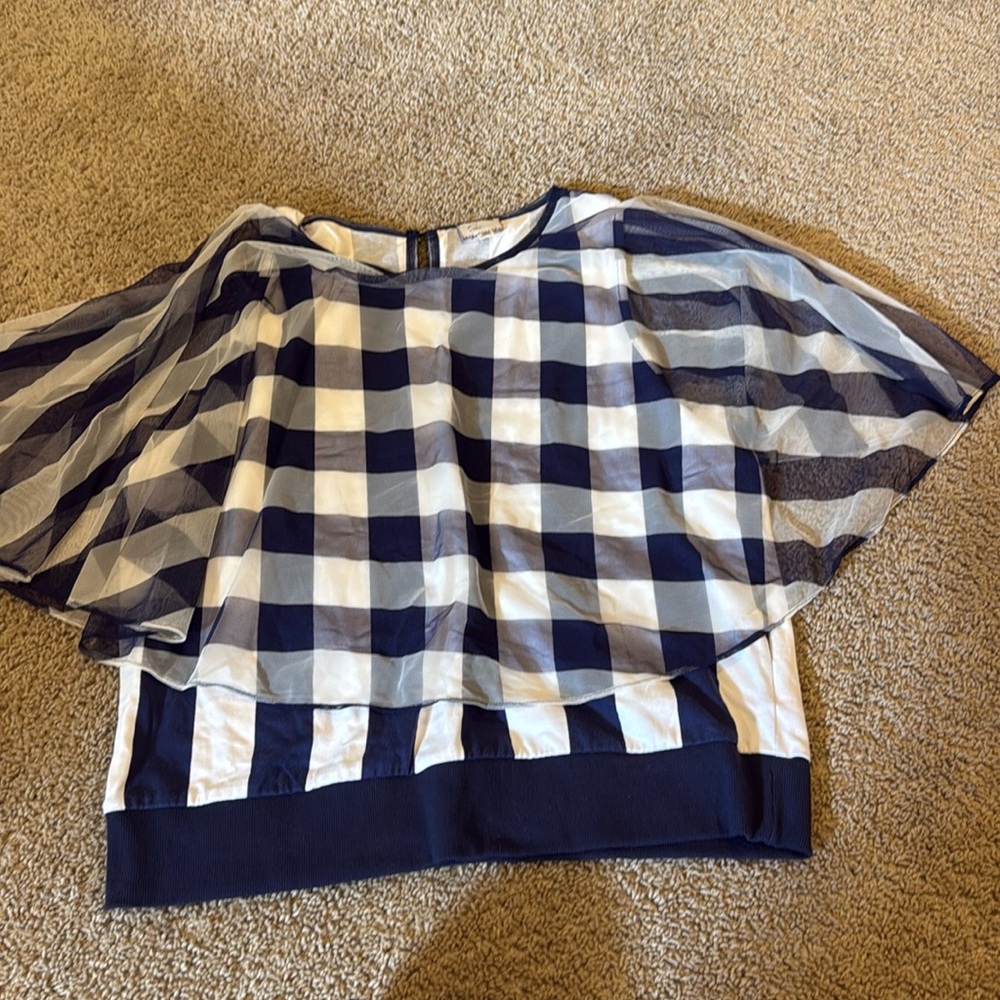 Anthropologie Navy and White tank with overlay